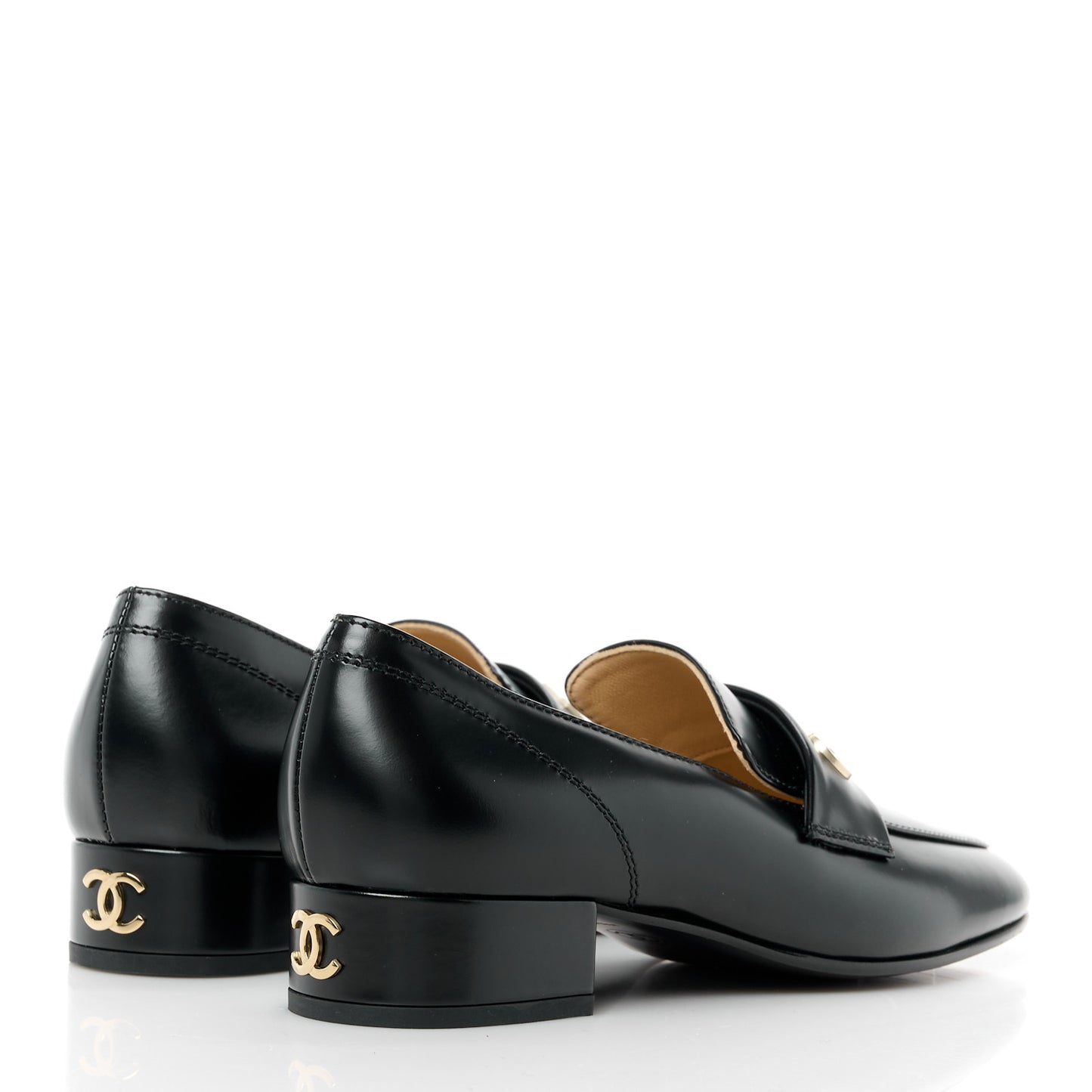 Shiny Calfskin Logo Loafers 35 Black