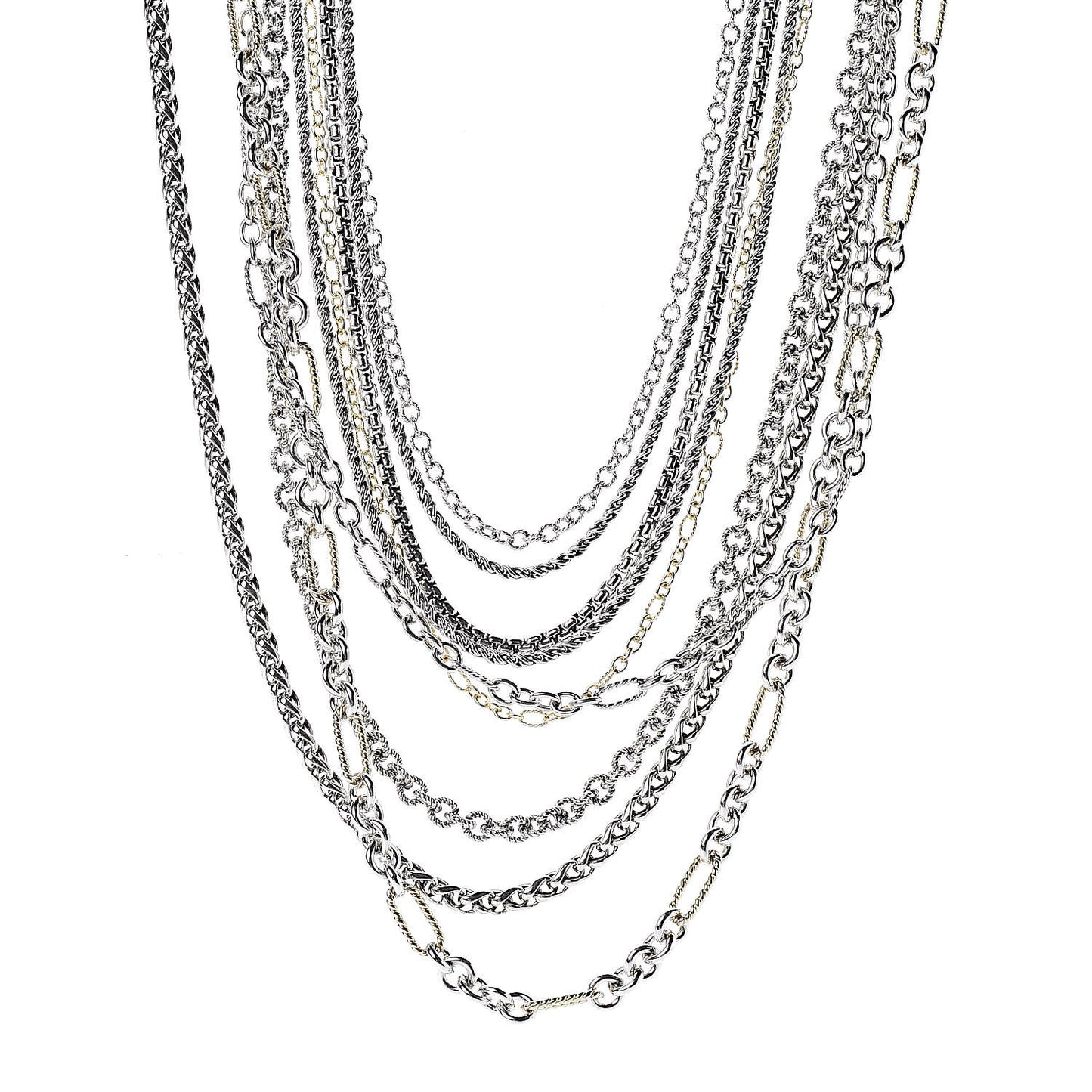 Sterling Silver 18K Yellow Gold Multi Chain Necklace