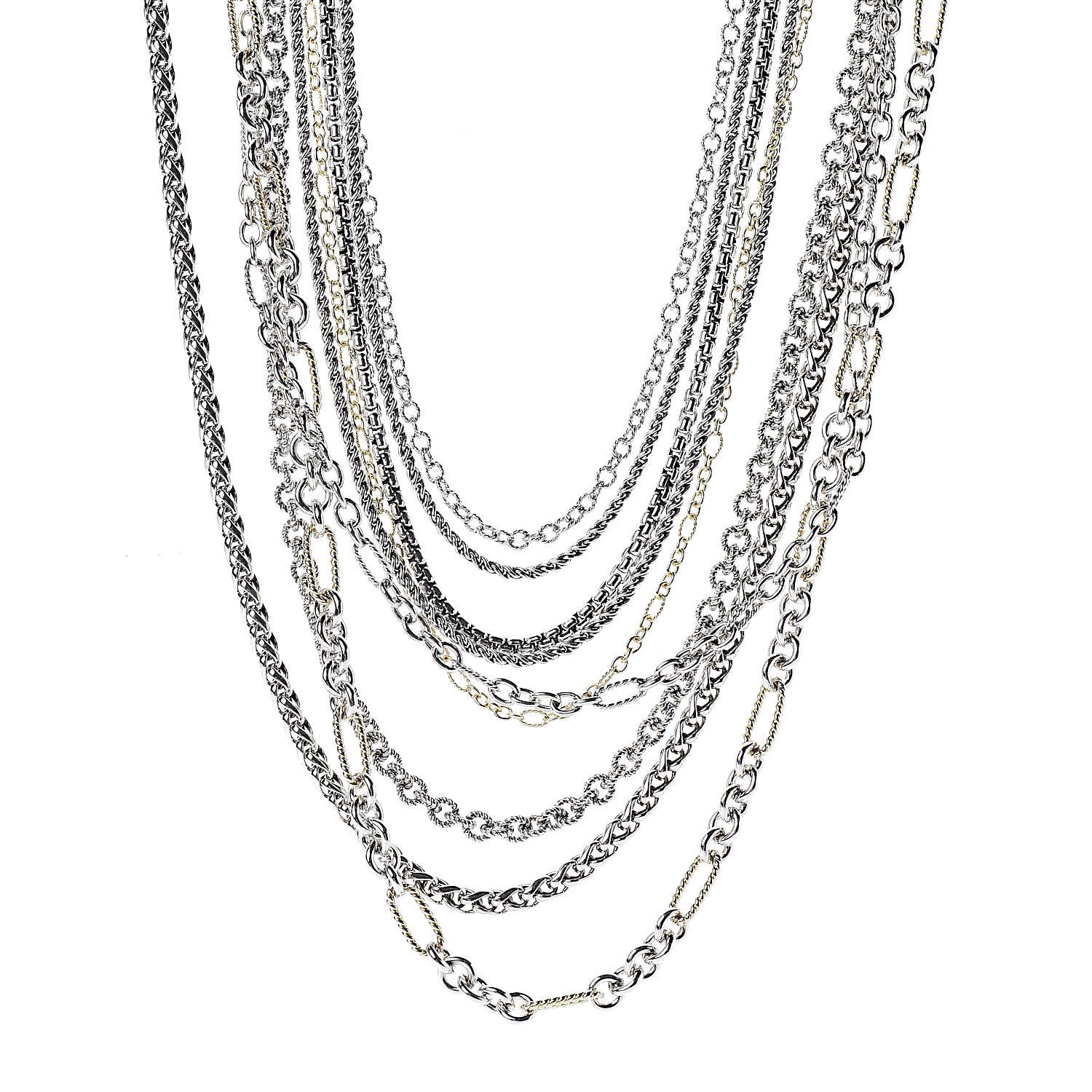 David Yurman Sterling Silver 18K Yellow Gold Multi Chain Necklace 1 of 5