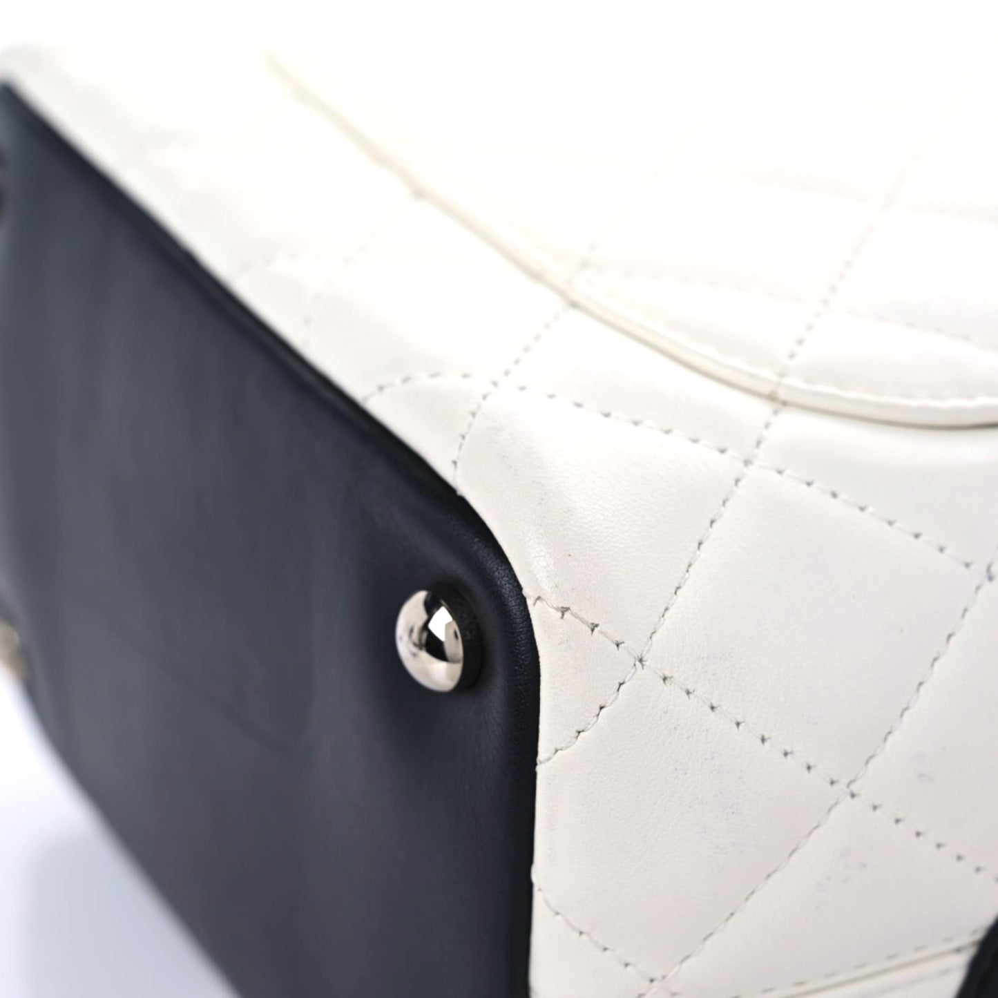 Calfskin Quilted Medium Cambon Tote White Black