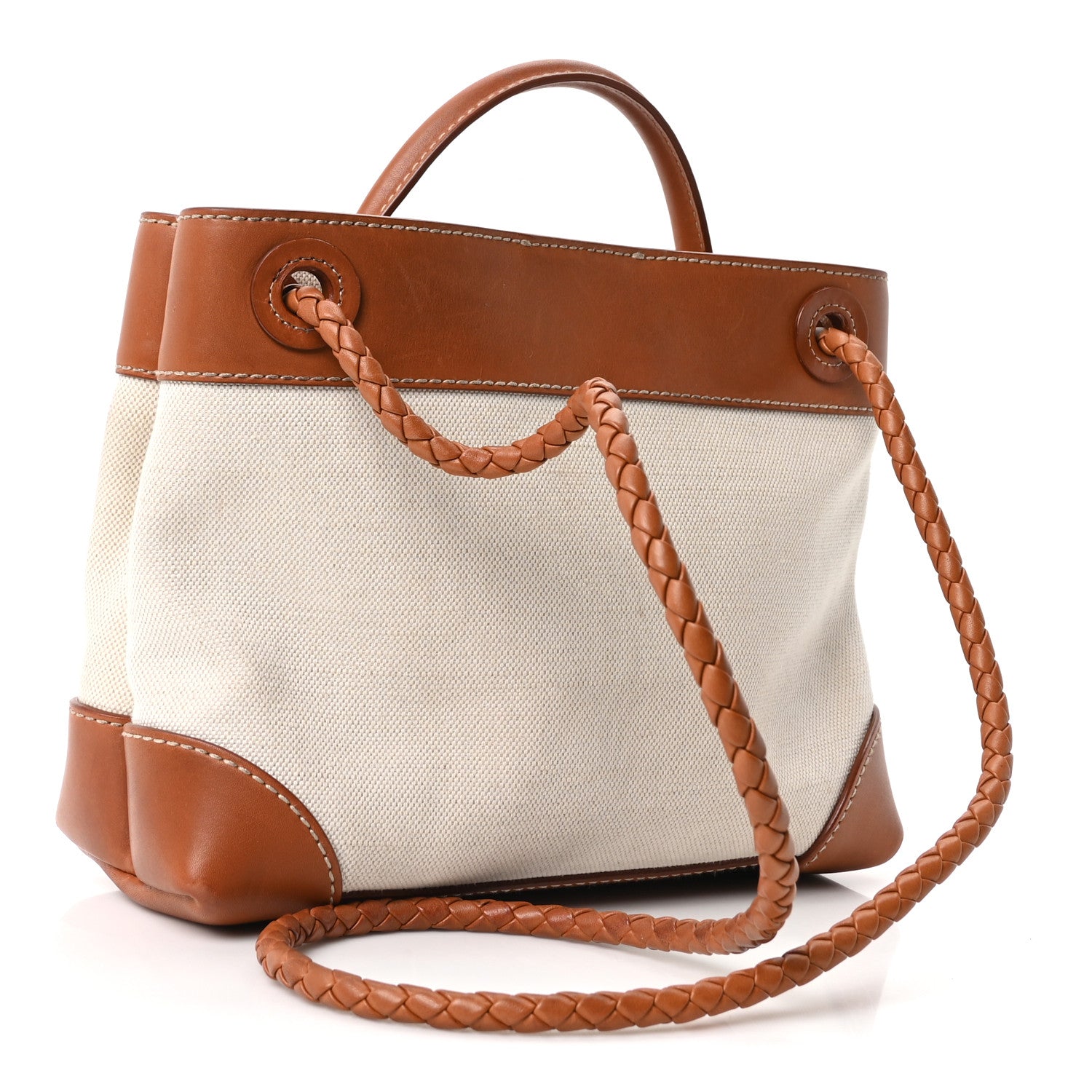 Bottega Veneta Washed Canvas Calfskin Small Andiamo Shoulder Bag Natural Light Wood 3 of 10