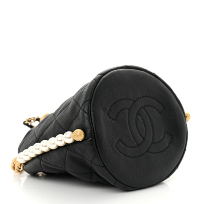 Chanel Calfskin Quilted Pearl Mini About Pearls Drawstring Bucket Bag Black 4 of 11