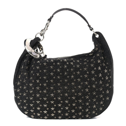 Jimmy Choo Glitter Canvas Star Studded Solar Sky Hobo Black 1 of 10