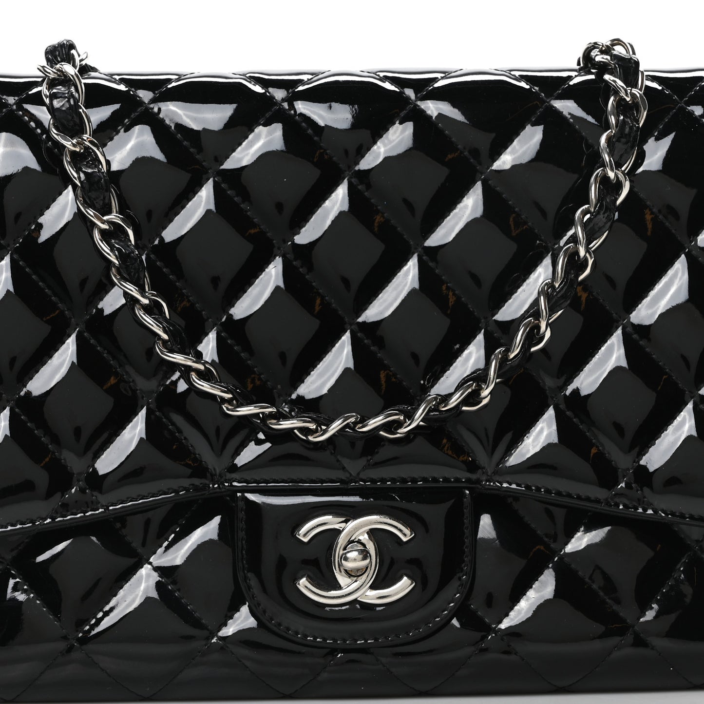 Patent Quilted Jumbo Single Flap Black