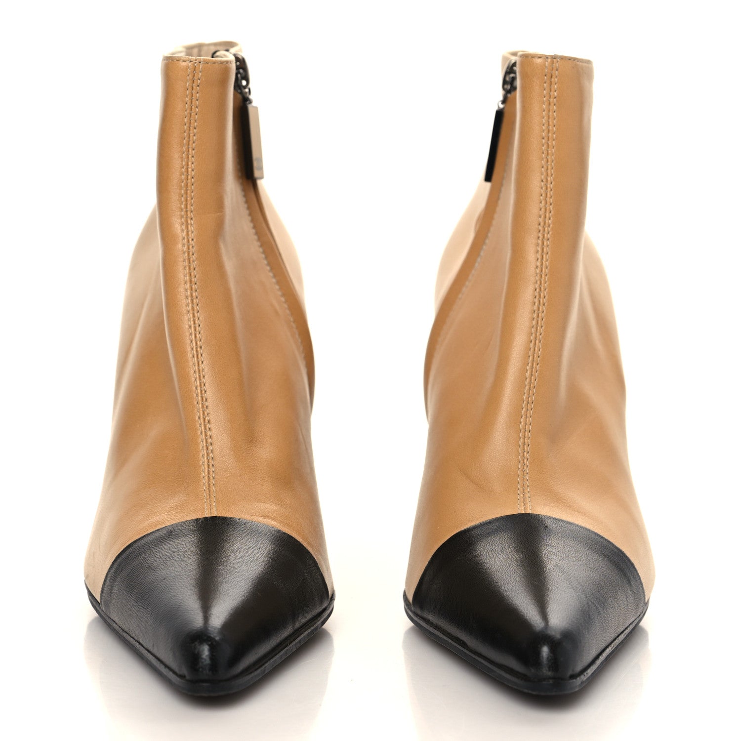 Chanel Lambskin Cap Toe Short Ankle Boots 37 Beige Black 3 of 9