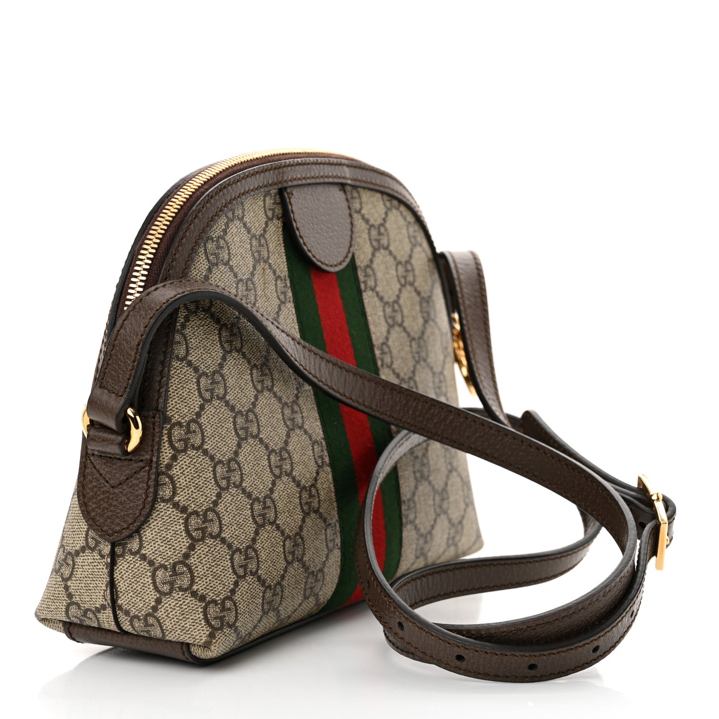 GG Supreme Monogram Textured Dollar Calfskin Web Small Ophidia Dome Shoulder Bag Beige Ebony New Acero