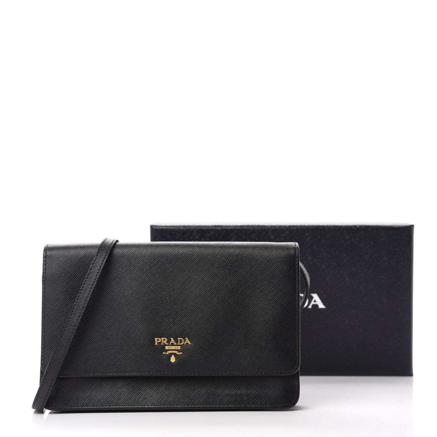 Saffiano Metal Flap Wallet With Strap Black