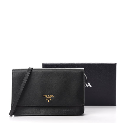 Prada Saffiano Metal Flap Wallet With Strap Black 10 of 10