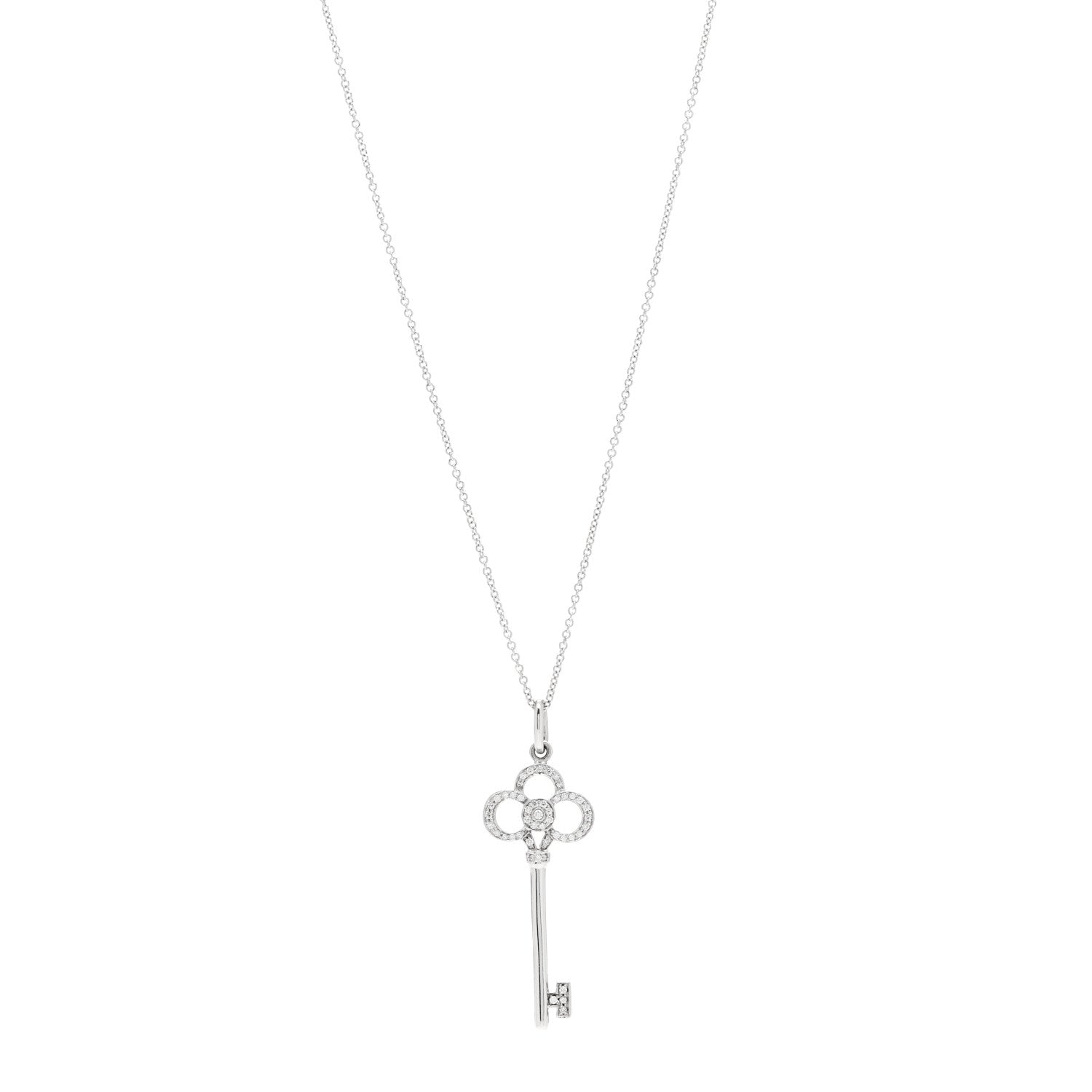Tiffany 18K White Gold Diamond Crown Key Pendant Necklace 1 of 6