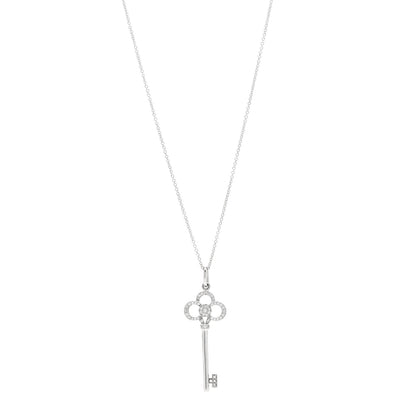 Tiffany 18K White Gold Diamond Crown Key Pendant Necklace 1 of 6
