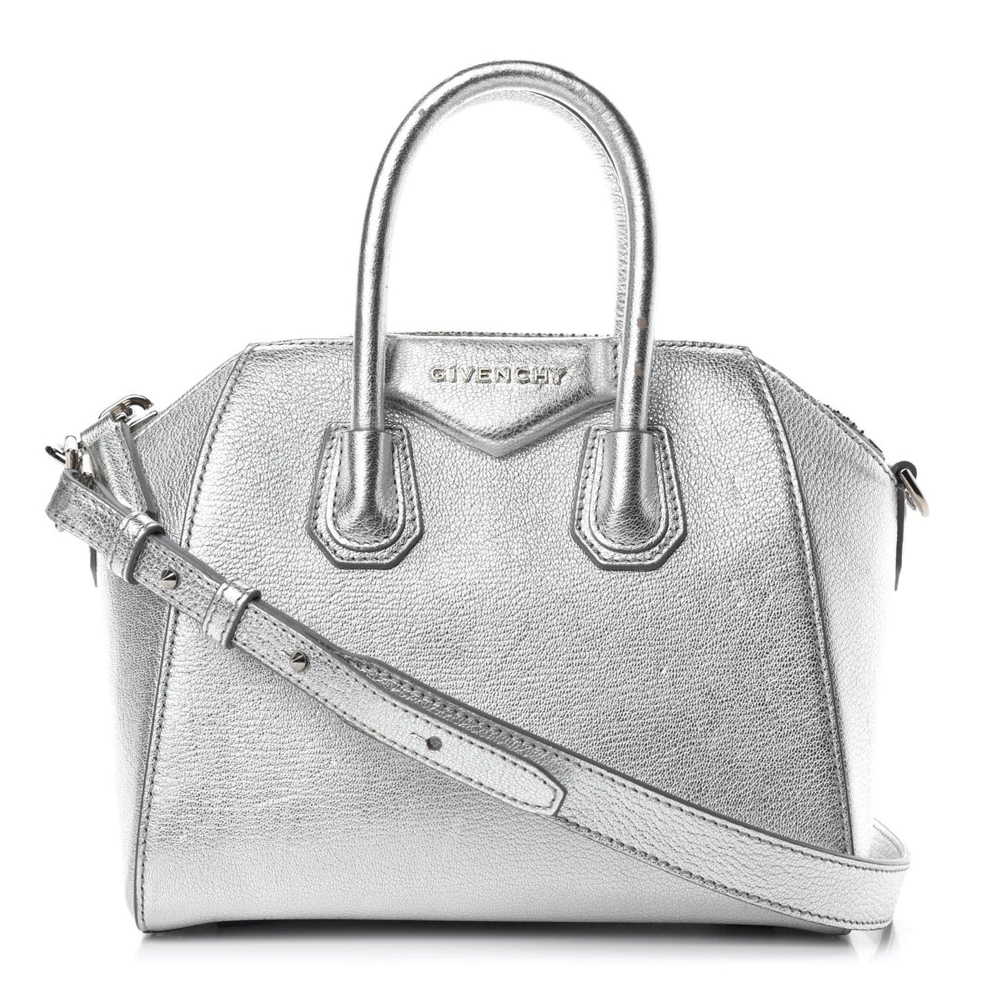 Metallic Sugar Goatskin Mini Antigona Silver