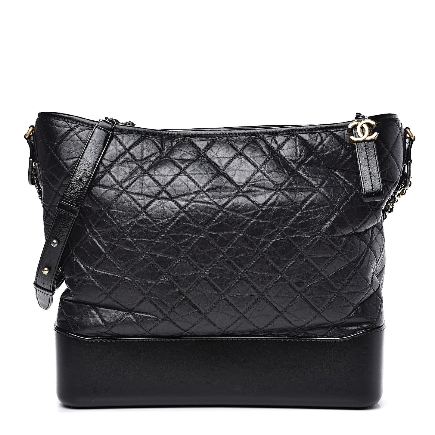 Aged Calfskin Quilted Maxi Gabrielle Hobo Black