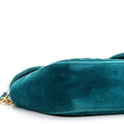 Gucci Velvet Matelasse Small GG Marmont Shoulder Bag Pavone Cyan 10 of 11