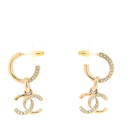 Chanel Crystal Bead CC Hoop Drop Earrings Light Gold 1 of 5