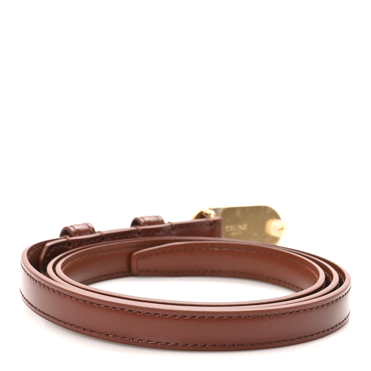 Celine Box Calfskin 13mm Chariot Belt 85 34 Red Wood 2 of 7