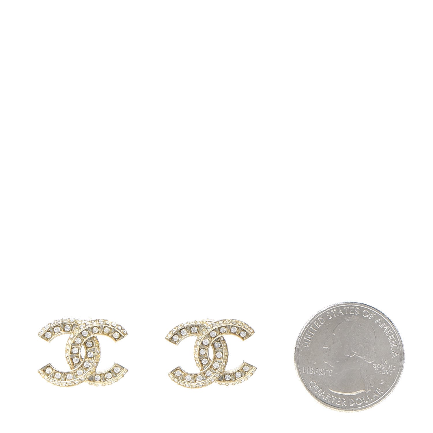 Chanel Crystal Timeless CC Earrings Light Gold 2 of 5