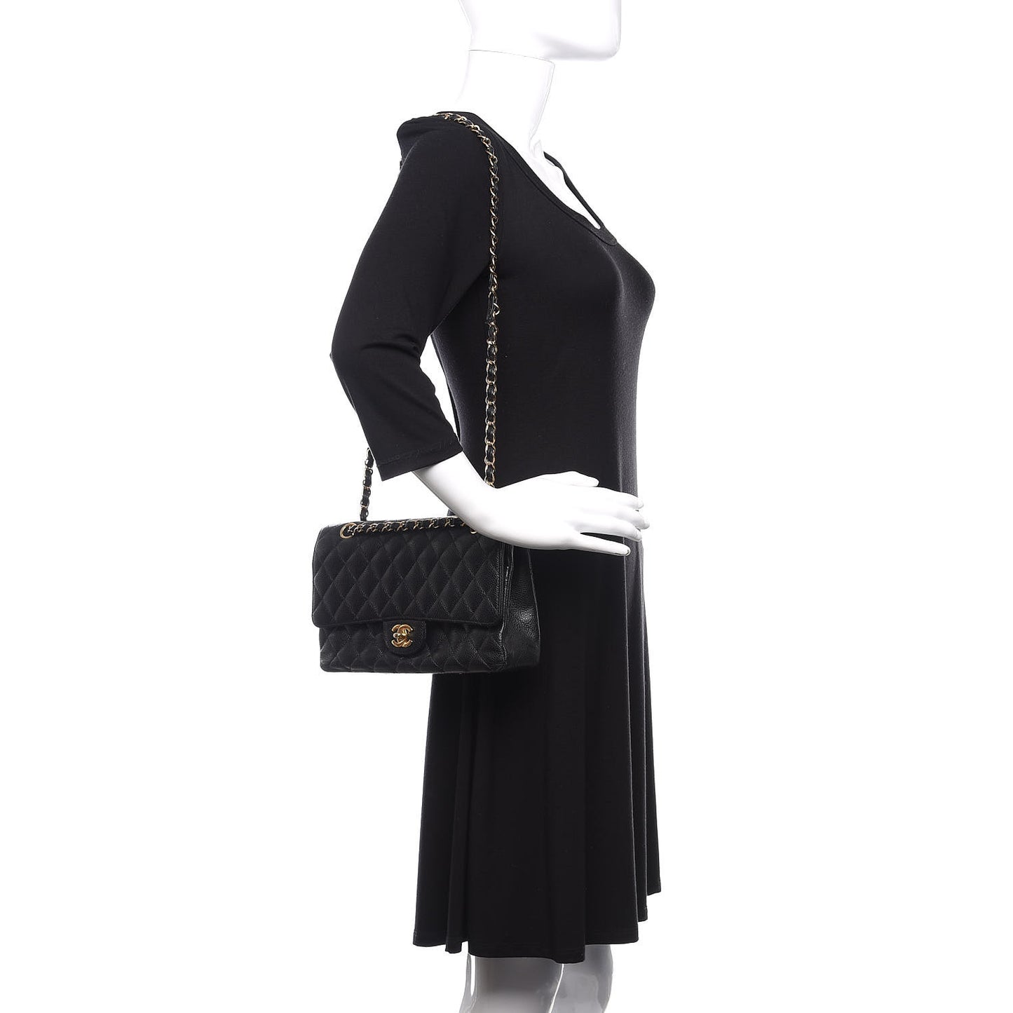 Caviar Quilted Medium Double Flap Black