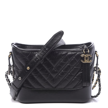 Chanel Aged Calfskin Chevron Quilted Small Gabrielle Hobo Black 1 of 11