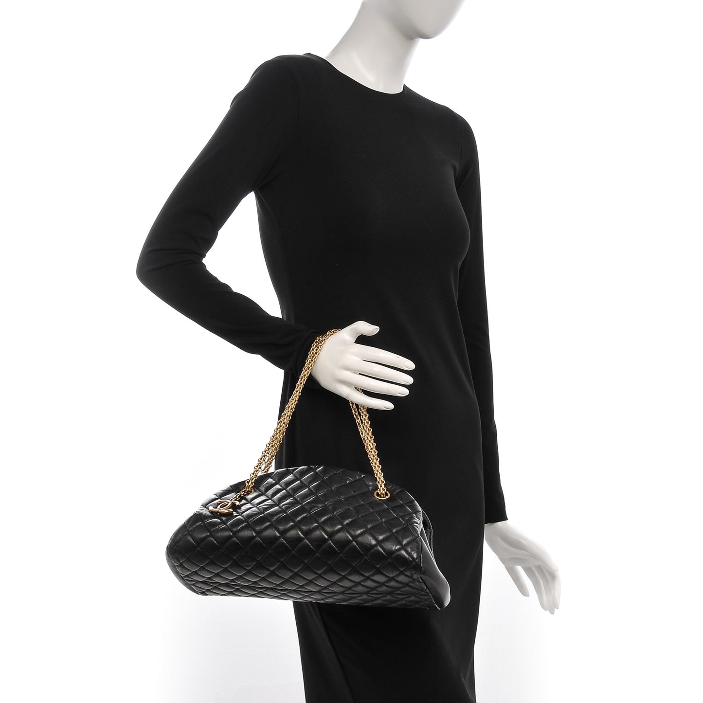 Aged Calfskin Quilted Medium Just Mademoiselle Black