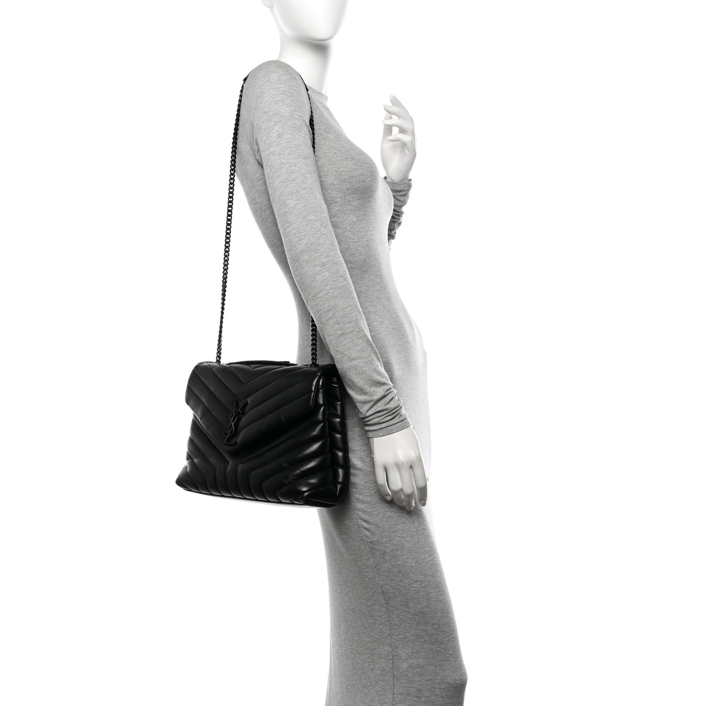 Calfskin Y Quilted Monogram Monochrome Medium Loulou Chain Satchel Black