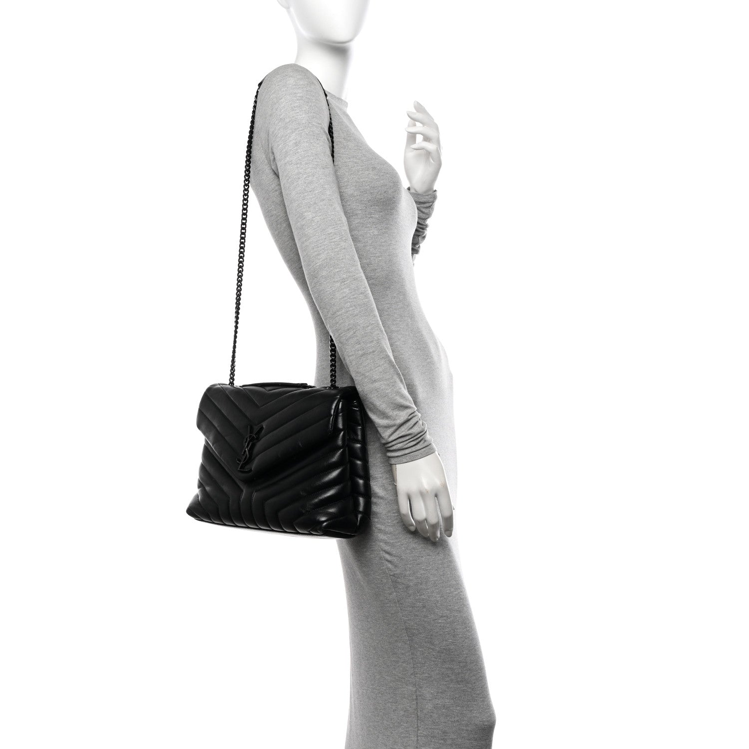 Saint Laurent Calfskin Y Quilted Monogram Monochrome Medium Loulou Chain Satchel Black 2 of 15