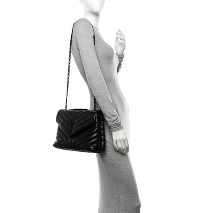 Saint Laurent Calfskin Y Quilted Monogram Monochrome Medium Loulou Chain Satchel Black 2 of 15