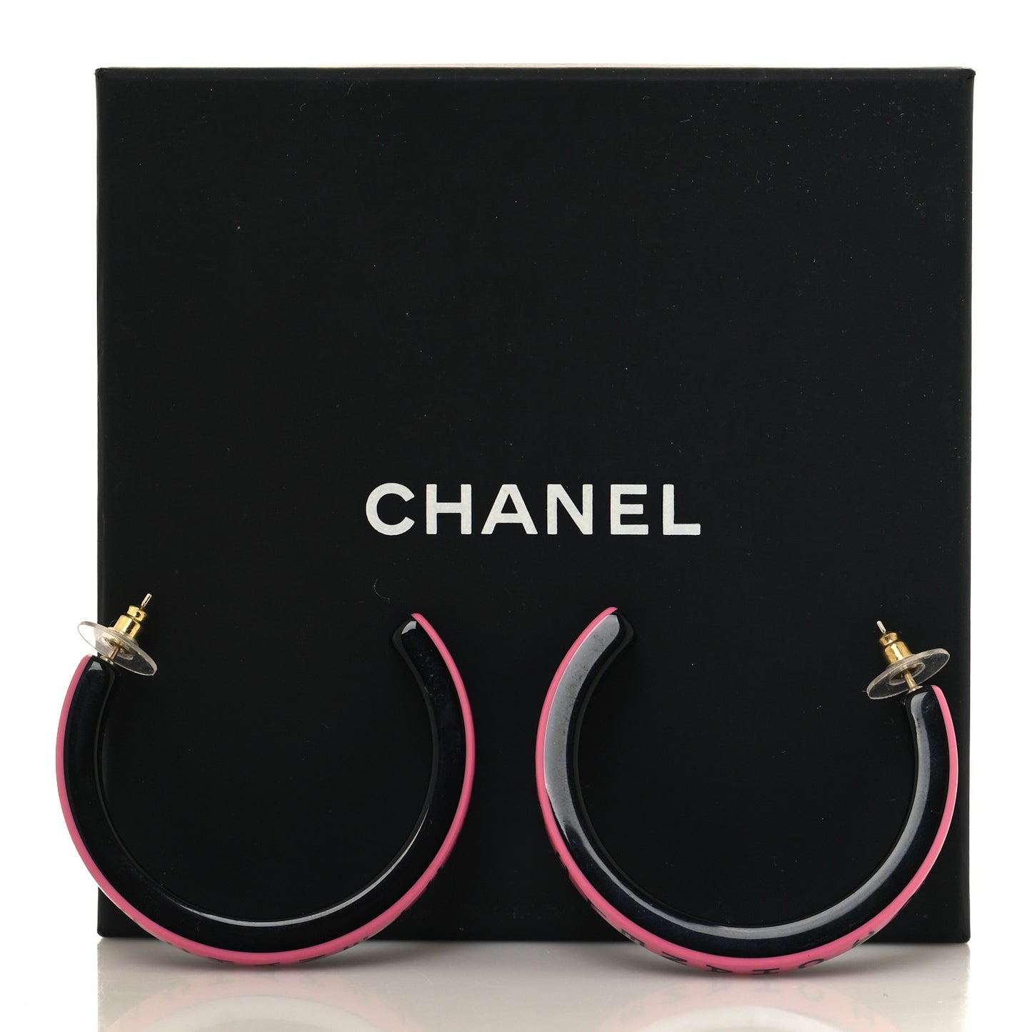 Resin Logo Hoop Earrings Pink Black