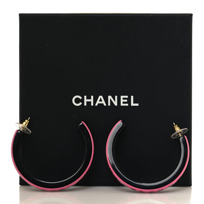 Chanel Resin Logo Hoop Earrings Pink Black 5 of 5