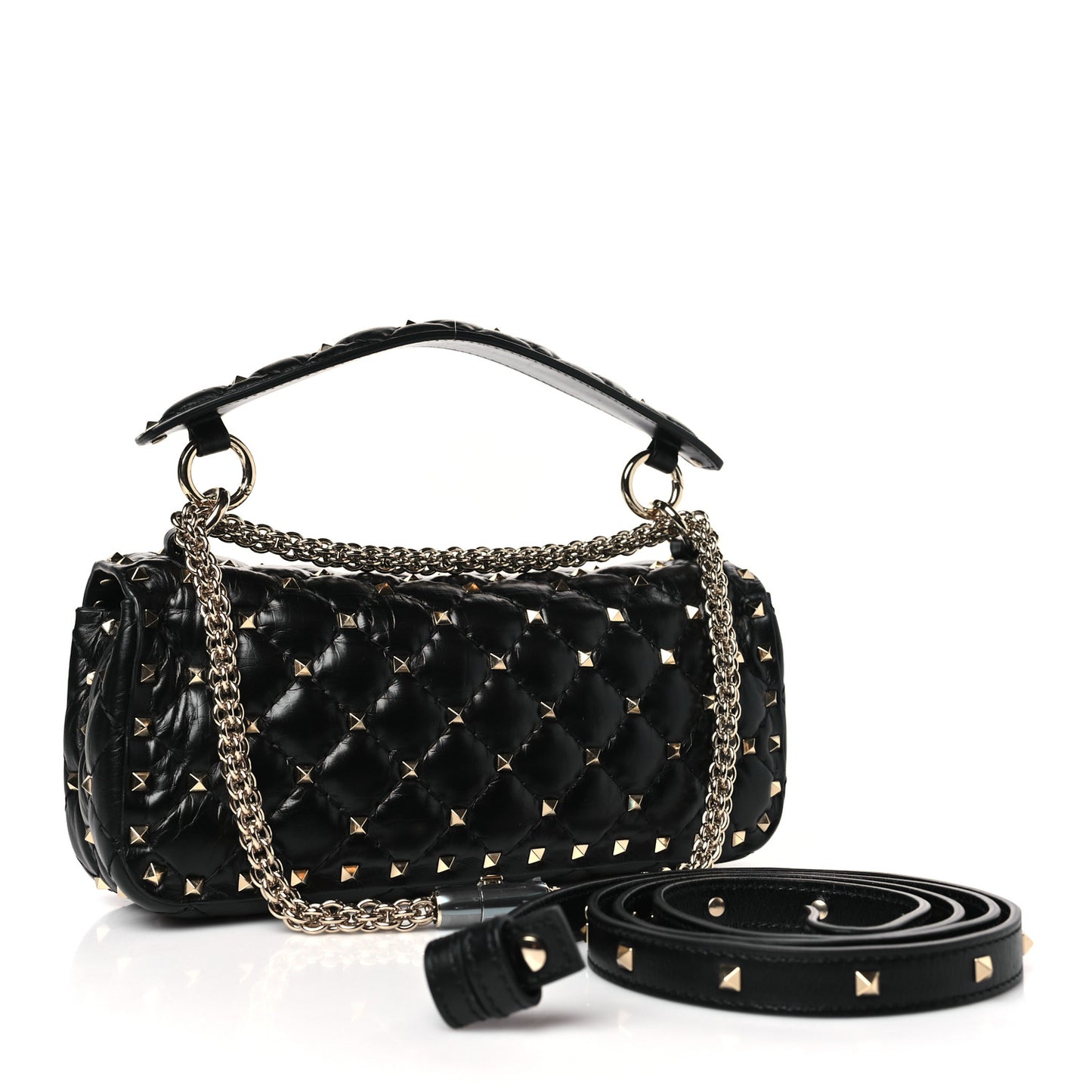 Calfskin Rockstud Spike Convertible Shoulder Bag Black