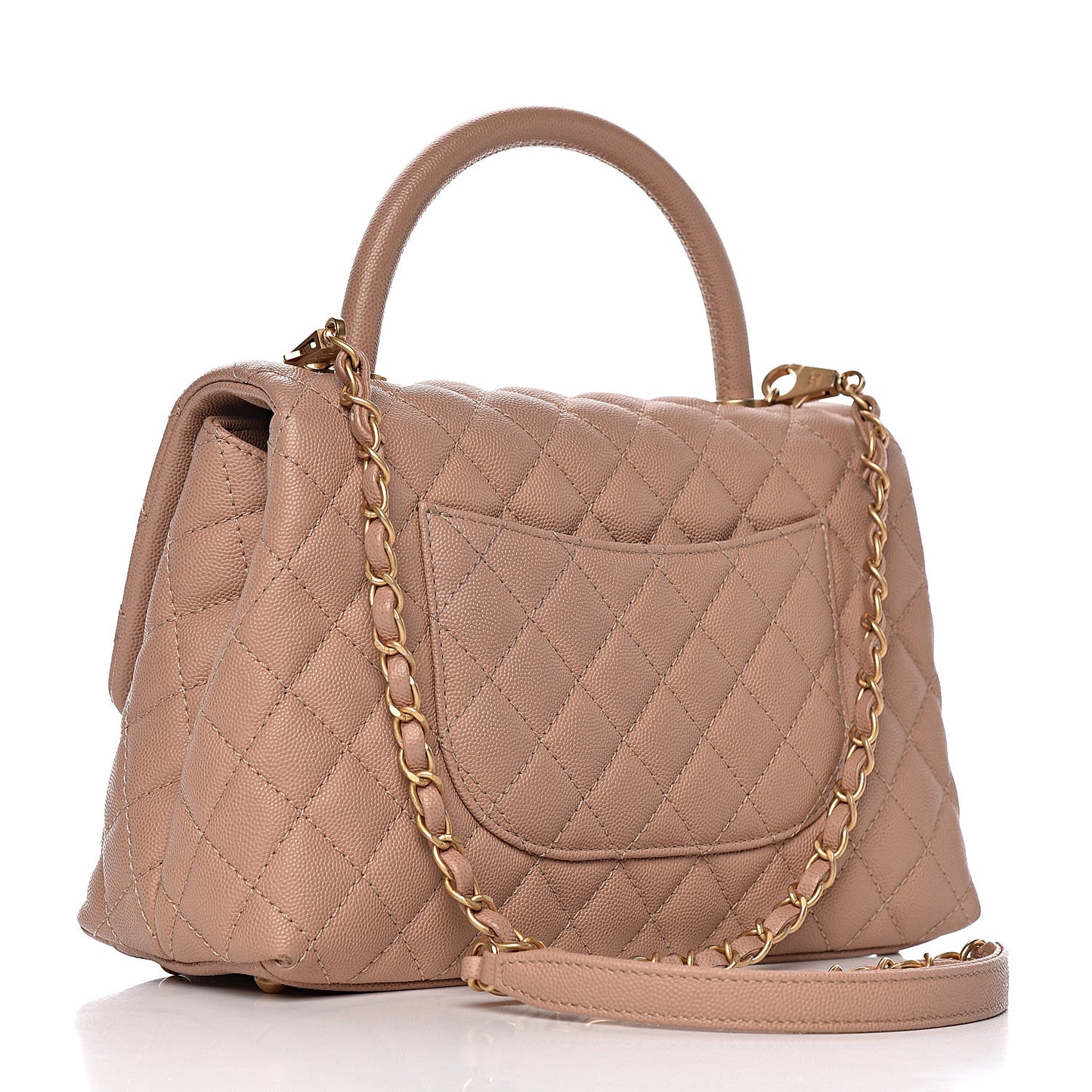 Caviar Quilted Small Coco Handle Flap Light Beige