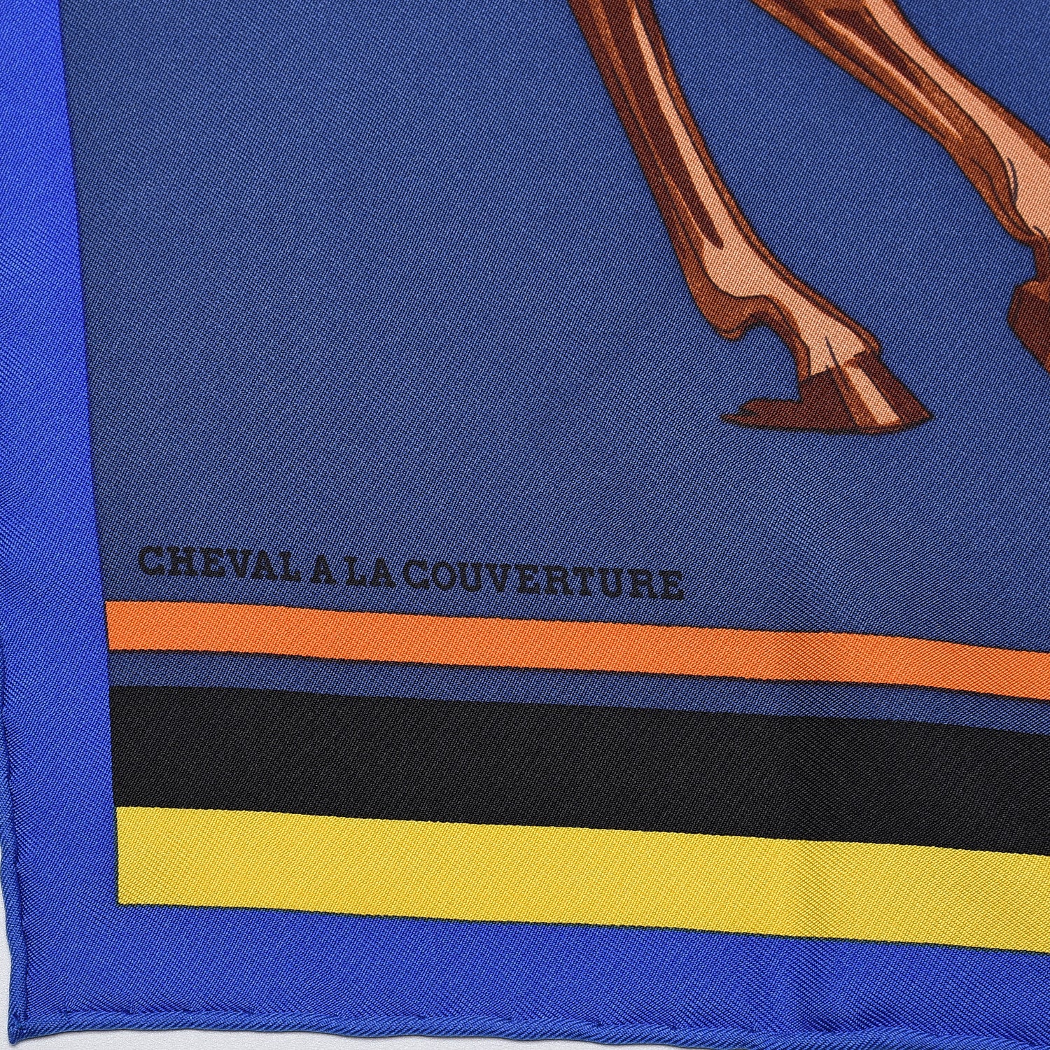 Hermes Silk Cheval A La Couverture Pocket Square Scarf Black Orange Jaune 3 of 6