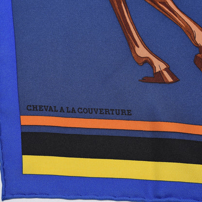 Hermes Silk Cheval A La Couverture Pocket Square Scarf Black Orange Jaune 3 of 6