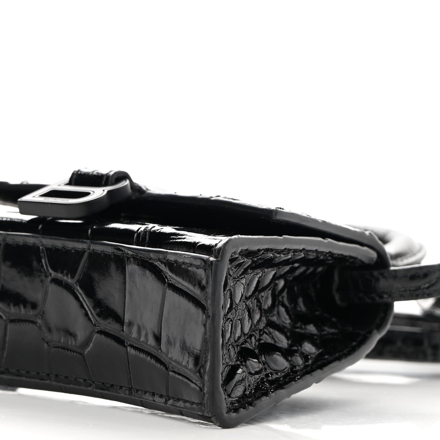 Balenciaga Shiny Calfskin Monochrome Crocodile Embossed Hourglass Top Handle Bag Mini Black 9 of 11
