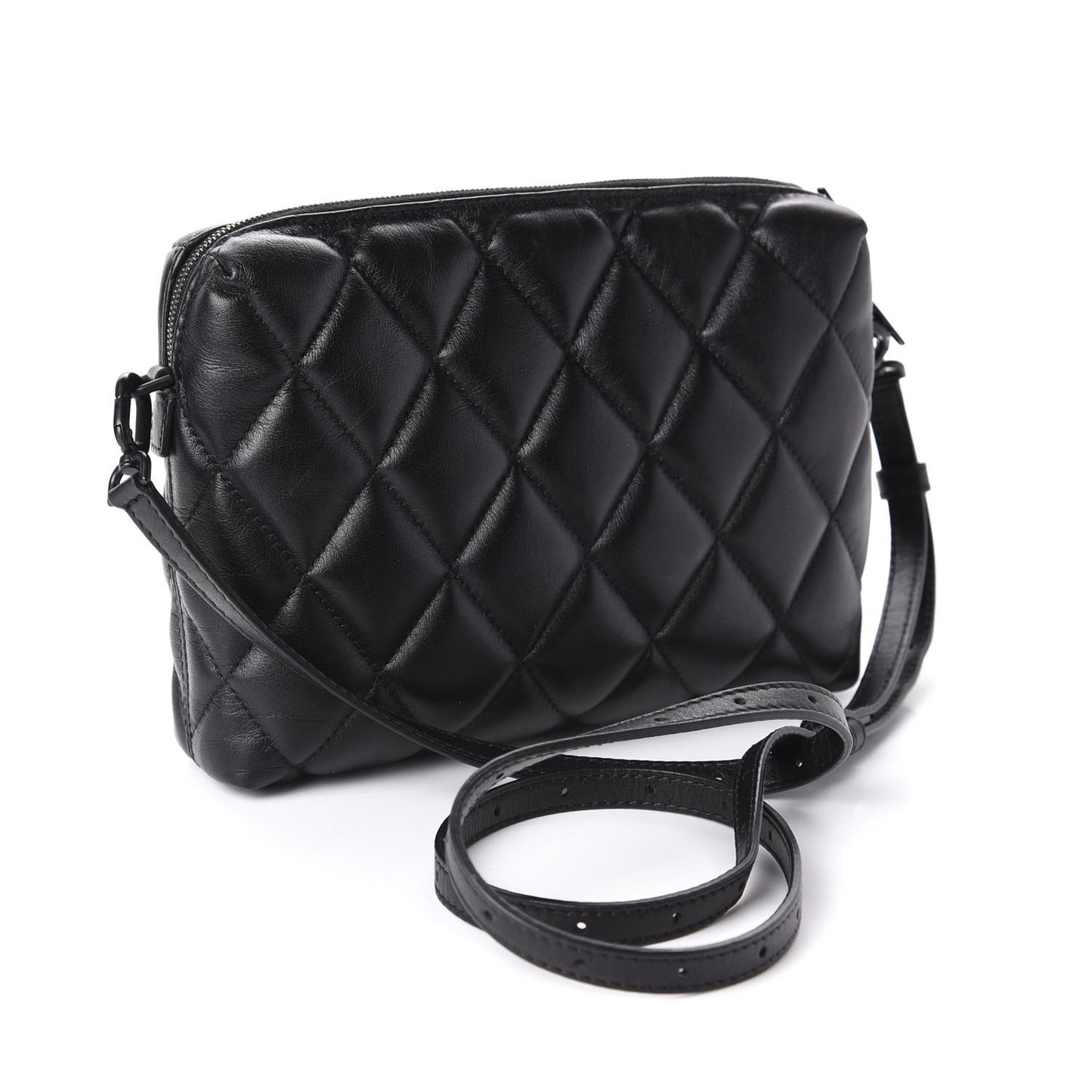 Nappa Calfskin Quilted Touch B Camera Shoulder Bag Black