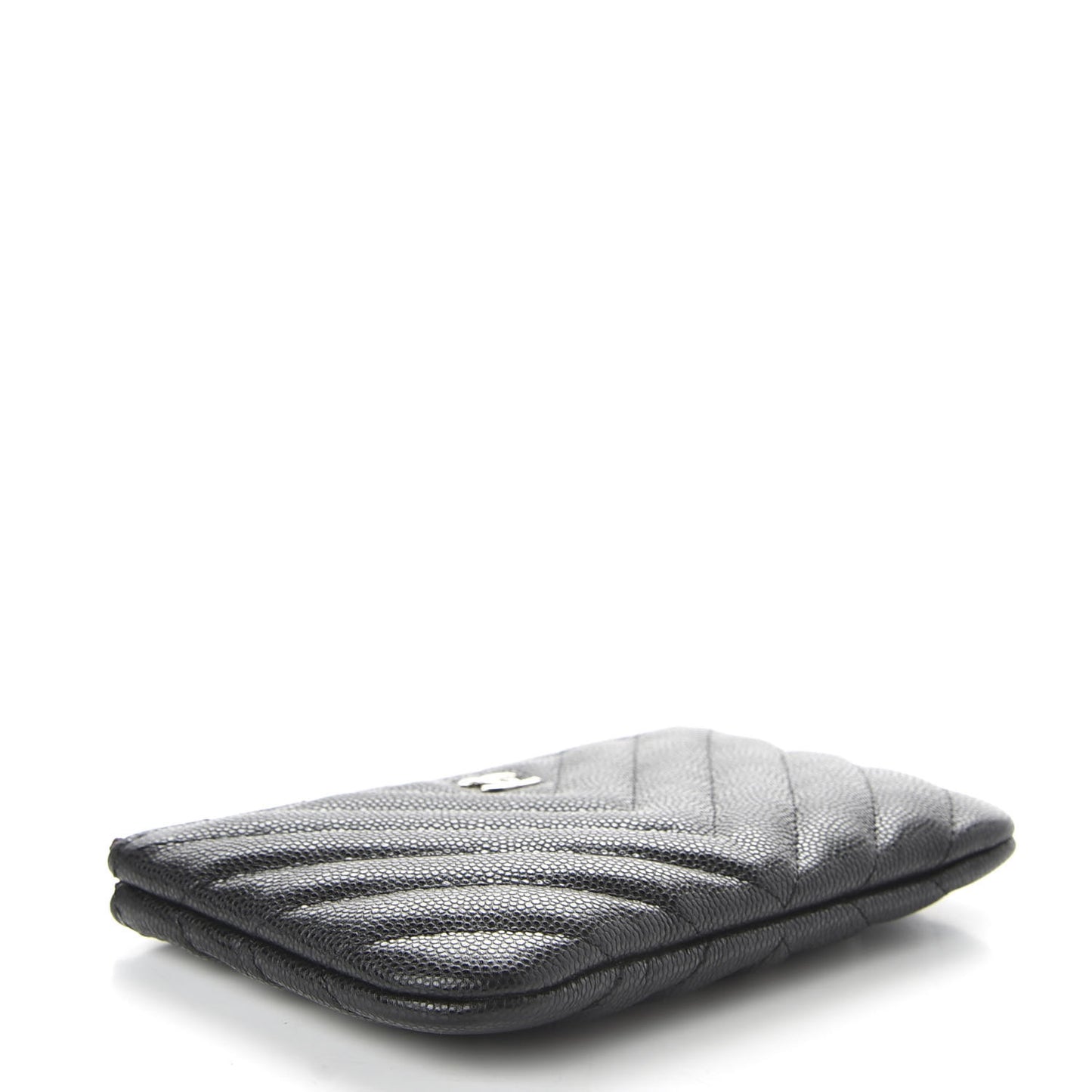 Caviar Chevron Quilted Small Cosmetic Case Black