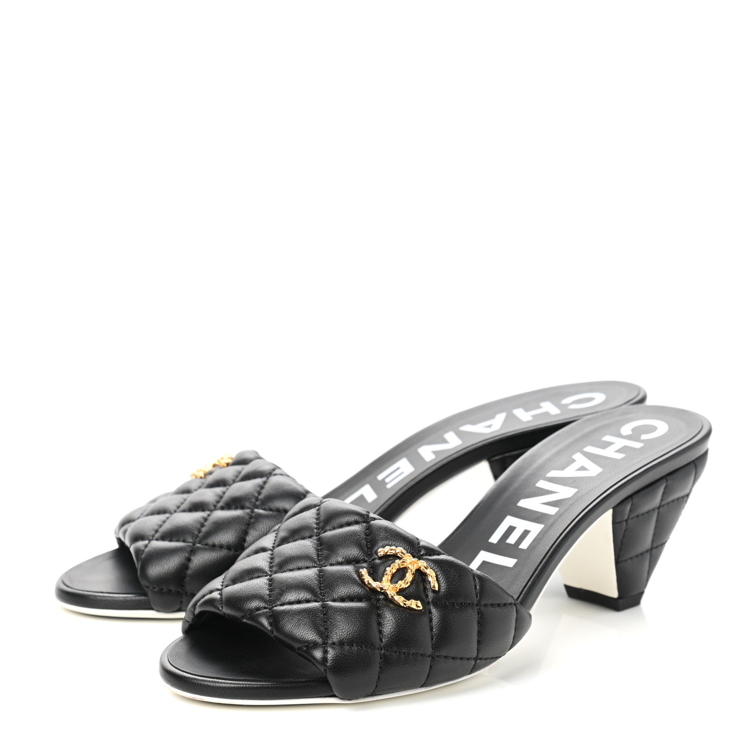Chanel Lambskin Quilted Textured CC Mules 37 Black 3 of 9
