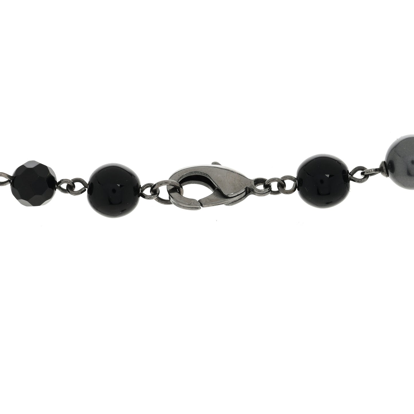 Ruthenium Pearl Beaded CC Long Necklace Black
