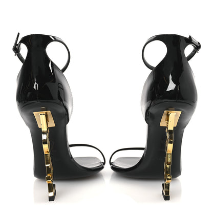 Saint Laurent Patent Calfskin Opyum 110 Sandals 40.5 Black Gold 6 of 12