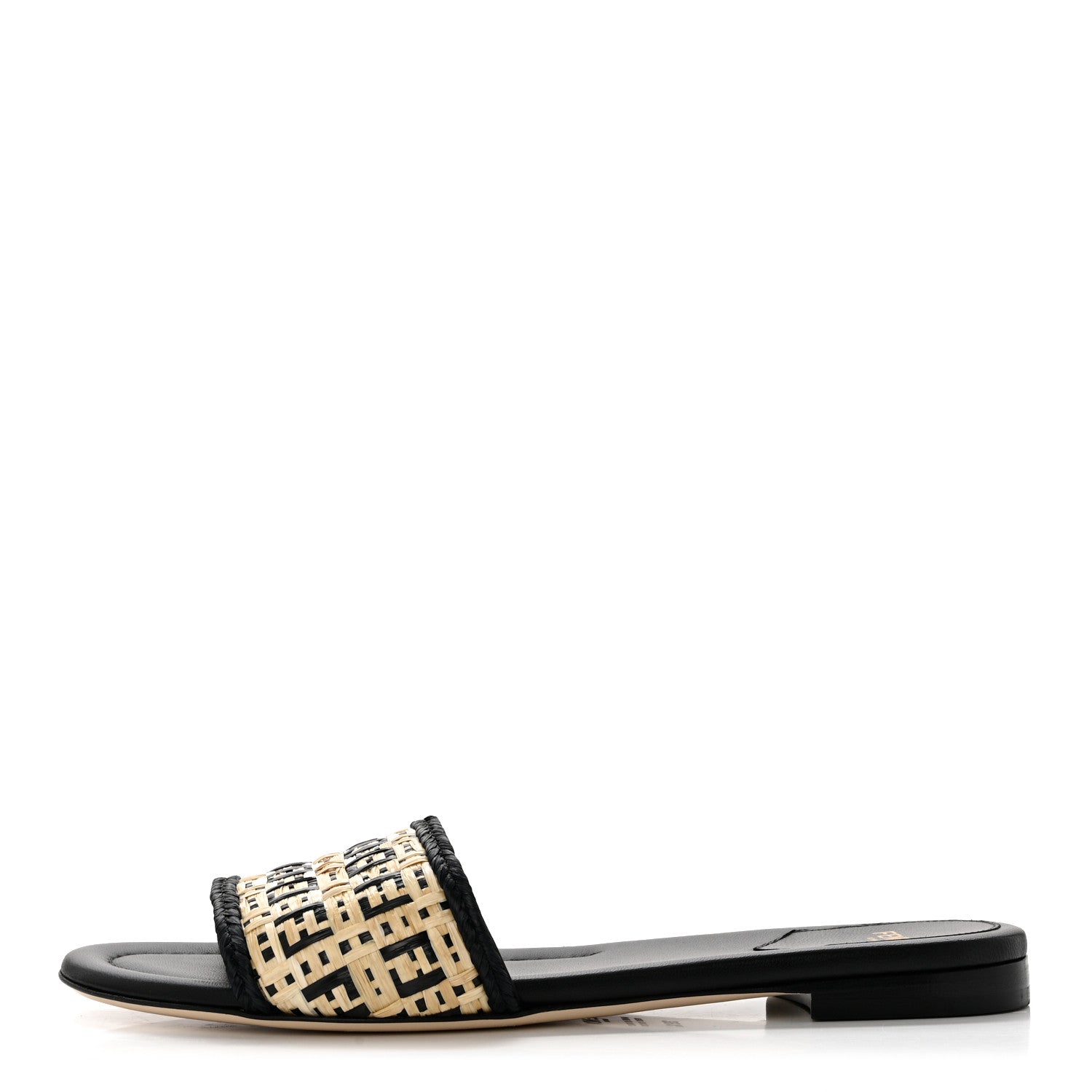 Fendi Raffia FF Flat Slide Sandals 39.5 Natural Black 1 of 8