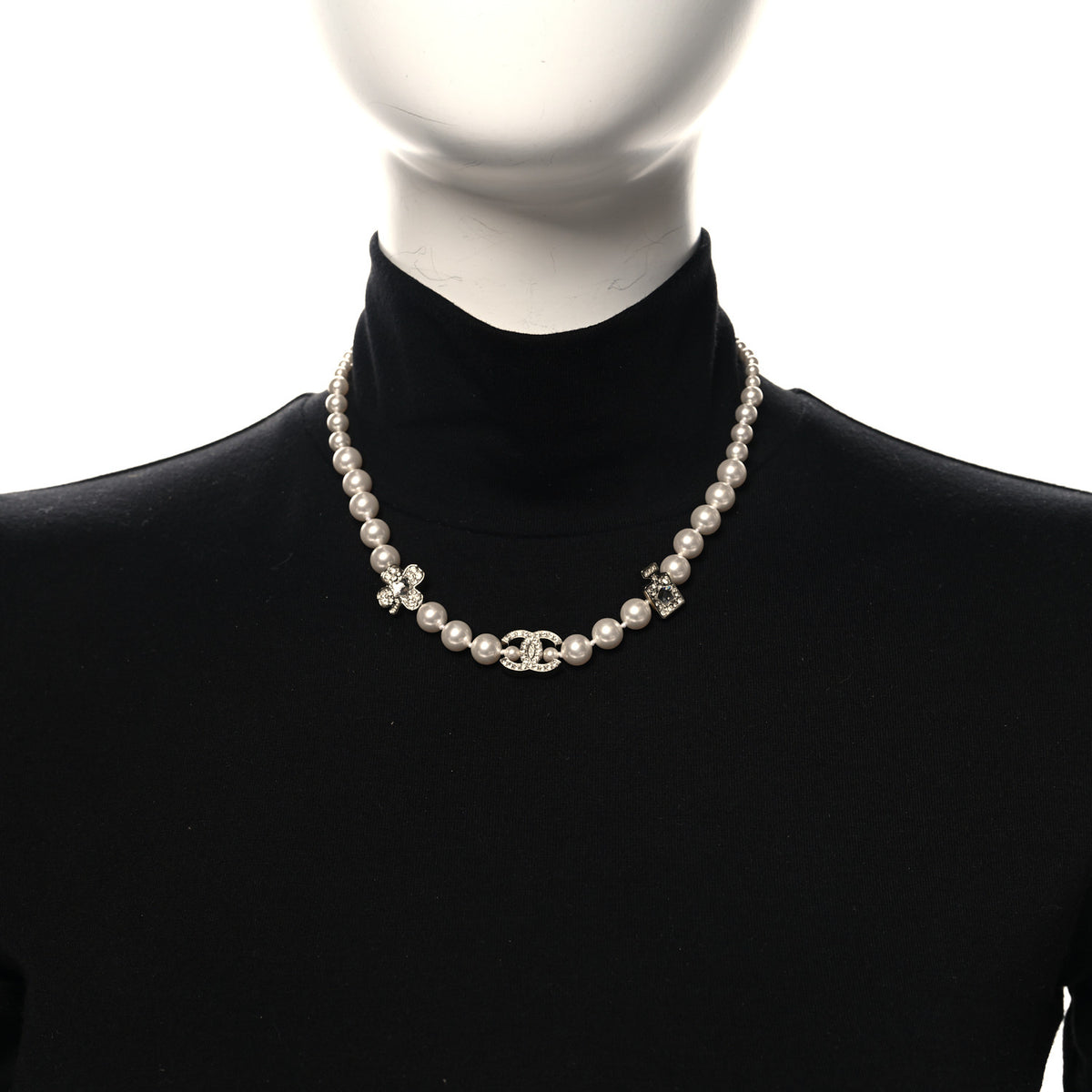 Chanel Pearl Crystal CC Short Charm Necklace Gold 2 of 5