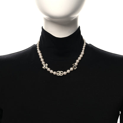 Chanel Pearl Crystal CC Short Charm Necklace Gold 2 of 5