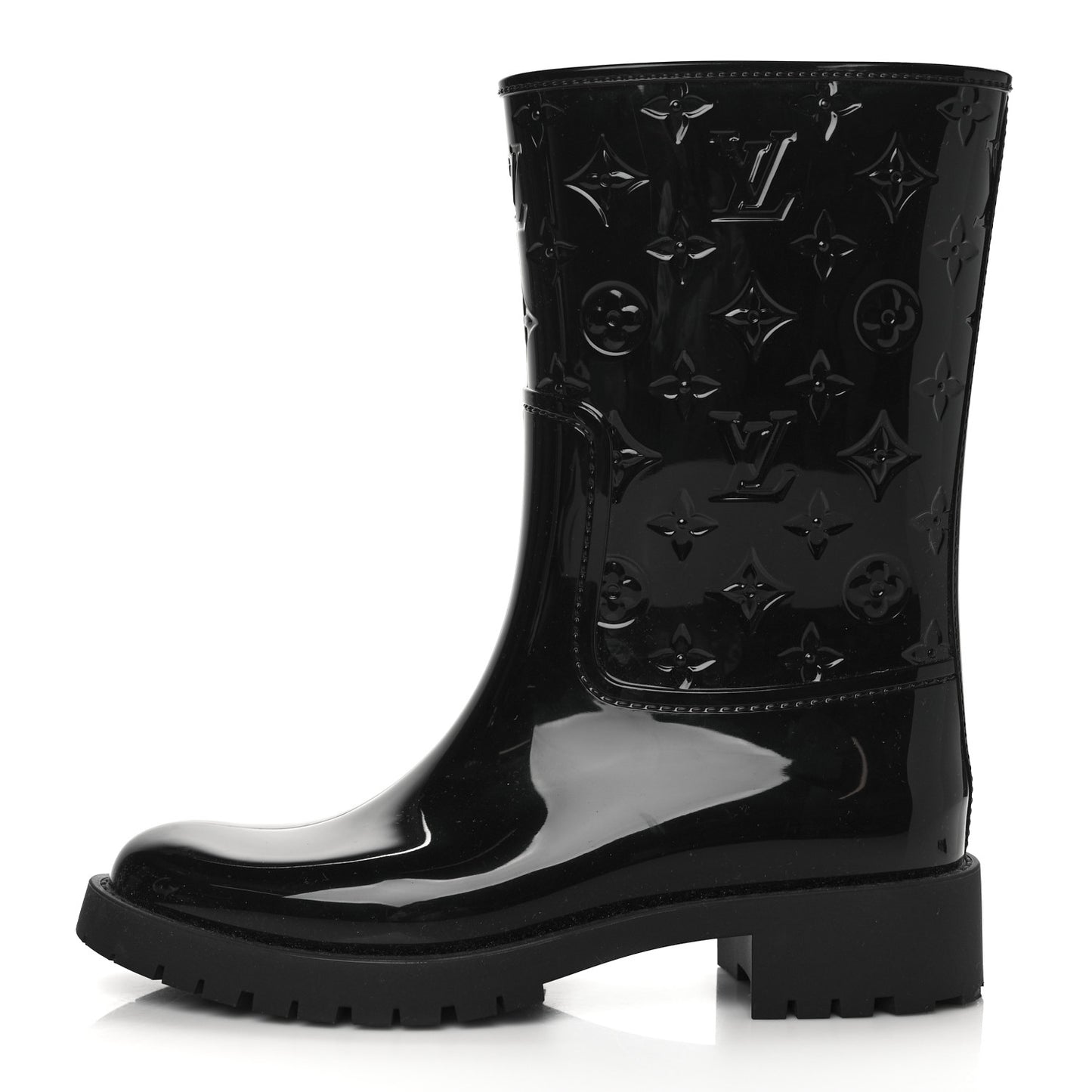 Rubber Embossed Monogram Drops Flat Half Boots 39 Black
