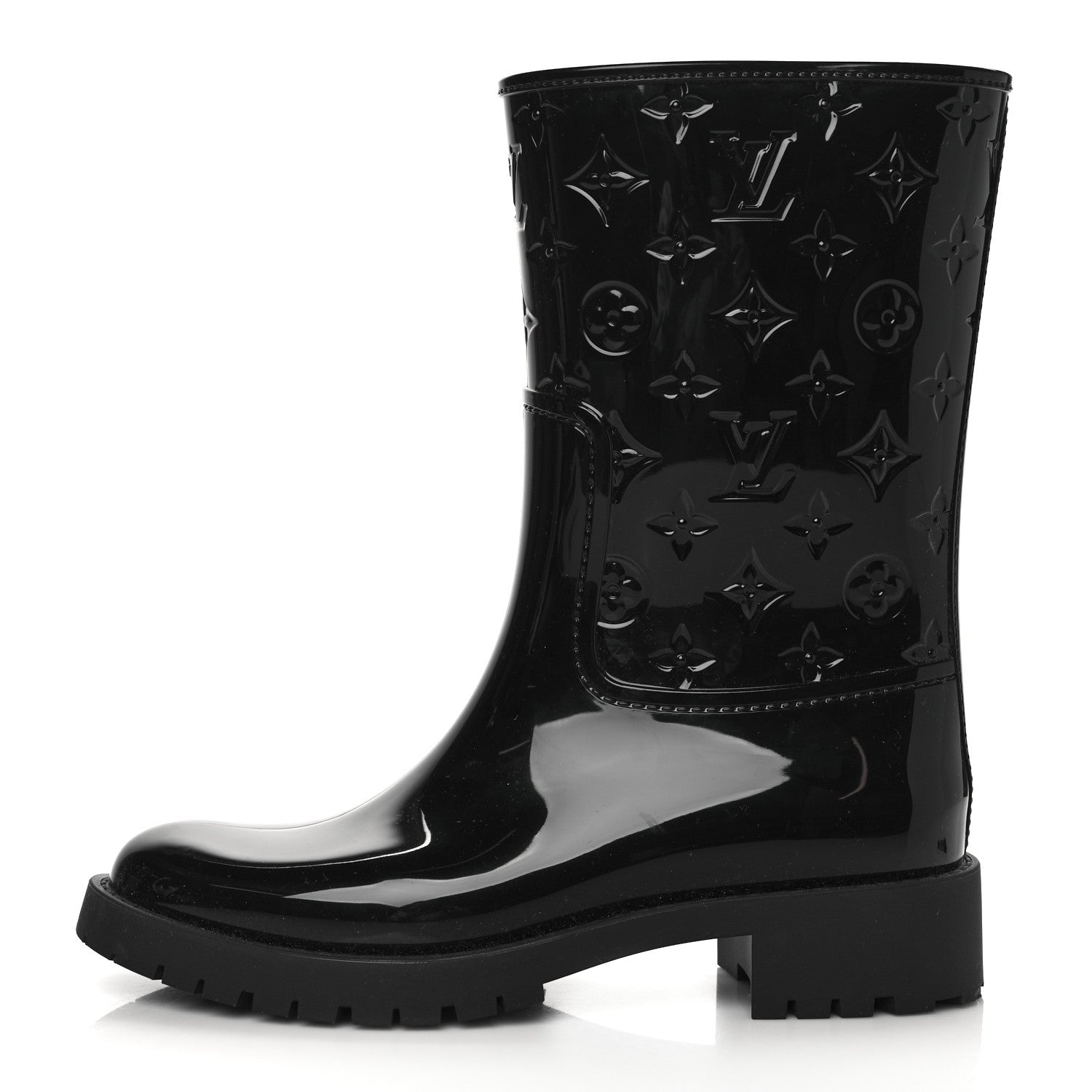 Louis Vuitton Rubber Embossed Monogram Drops Flat Half Boots 39 Black 1 of 8