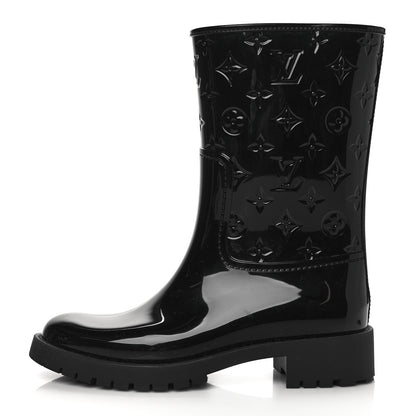 Louis Vuitton Rubber Embossed Monogram Drops Flat Half Boots 39 Black 1 of 8