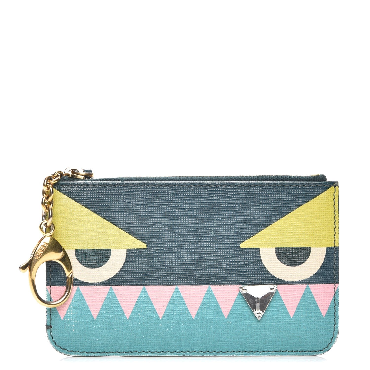 Fendi Vitello Crystal Tooth Monster Coin Pouch Key Case Oceano Multicolor 1 of 8