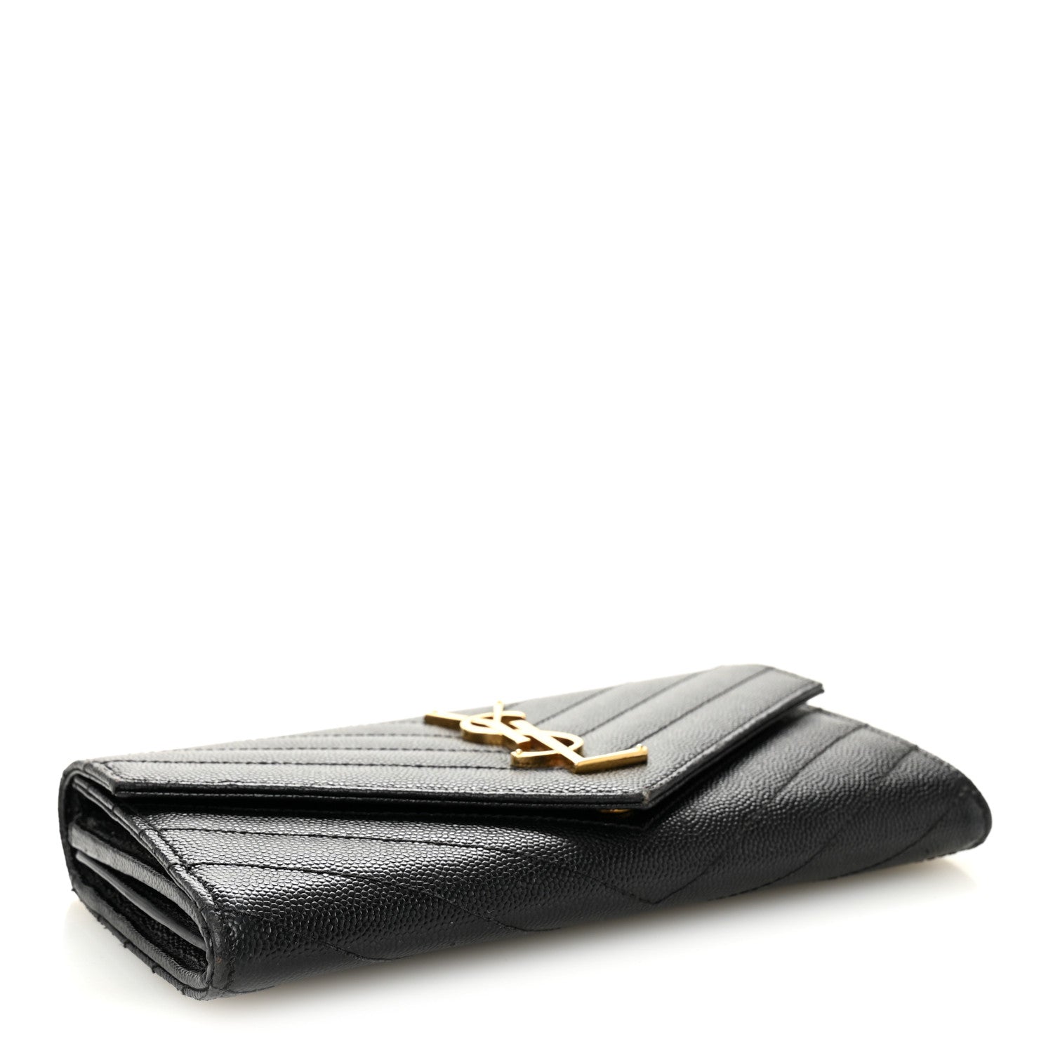Saint Laurent Grain De Poudre Matelasse Chevron Monogram Flap Wallet Black 4 of 8