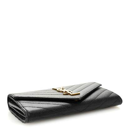 Saint Laurent Grain De Poudre Matelasse Chevron Monogram Flap Wallet Black 4 of 8