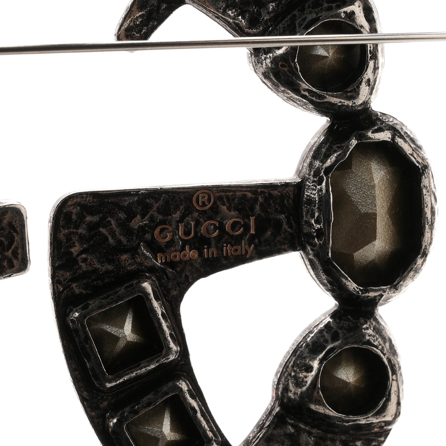 Metal Crystal Double G Brooch Silver