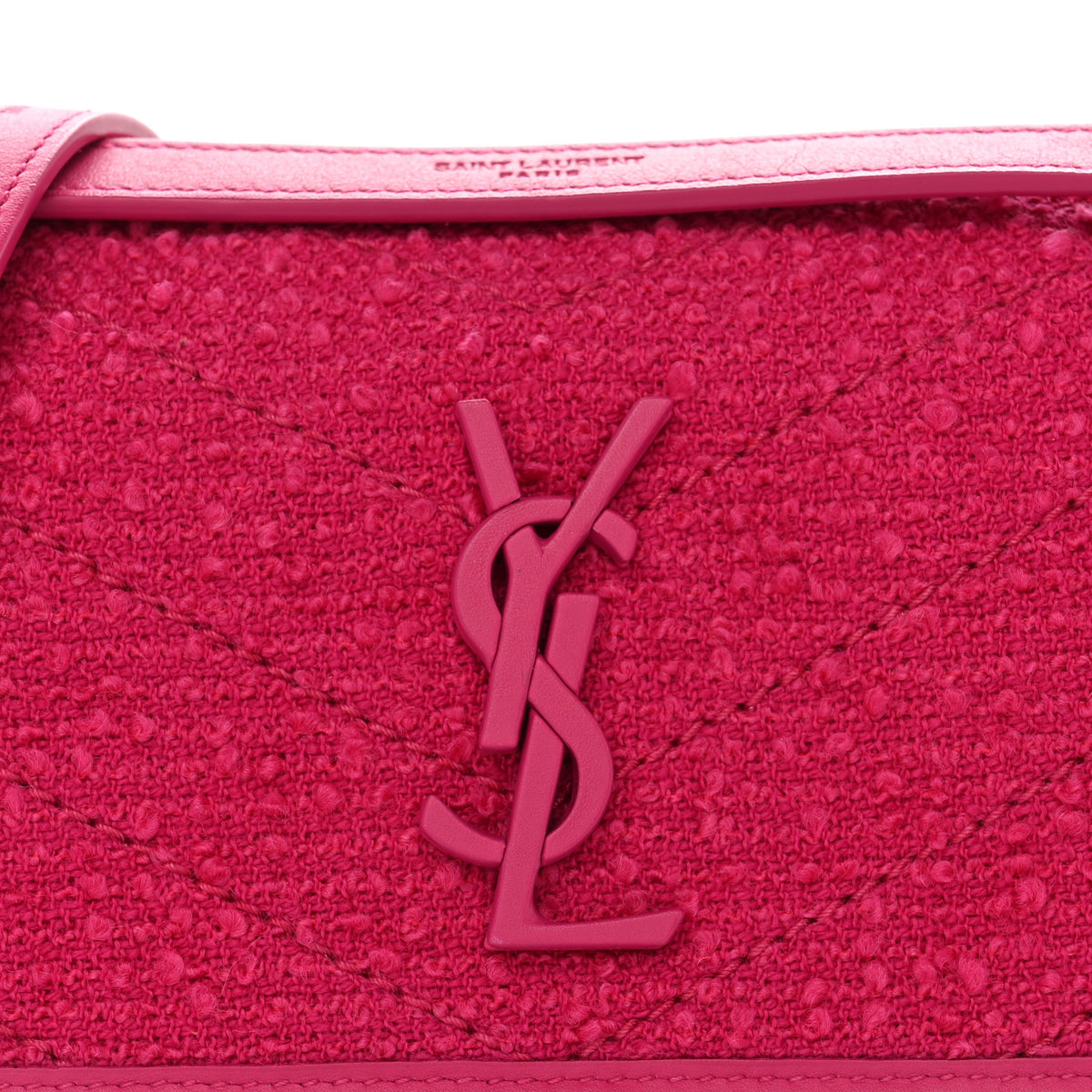 Saint Laurent Boucle Tweed Monogram Baby Niki Chain Satchel Pink 9 of 11