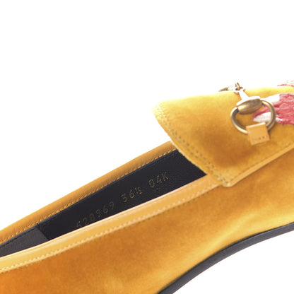 Gucci Softy Velvet Malaga Kid Deer Embroidered Jordaan Loafers 36.5 Senape Crop 10 of 11
